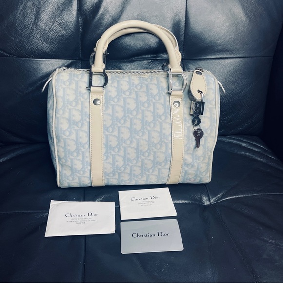 Dior Handbags - AUTH DIOR BABY BLUE BOSTON BAG COATED CANVAS TROTTER +Cards & Lock 🔐